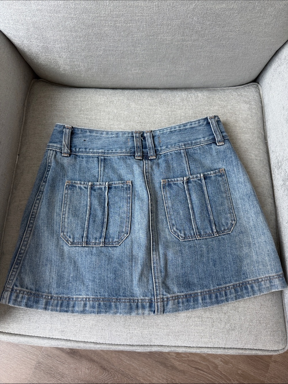 Denim Button-Front Mini Skirt - Blue - Picture 2 of 5